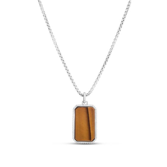 Men's Silver Tiger's Eye Tag Necklace