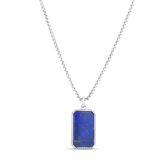 Men's Silver Lapis Tag Necklace