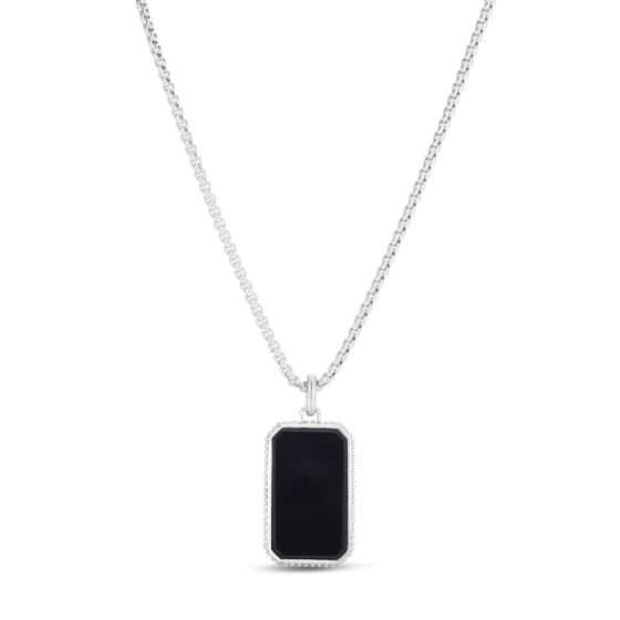 Men's Silver Onyx Tag Necklace