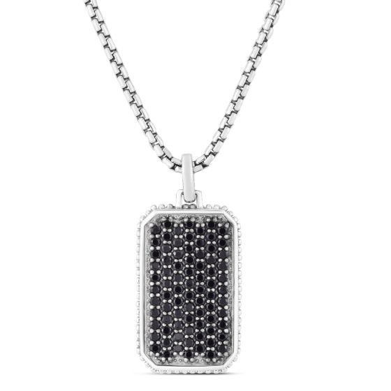 Men's Silver Black Spinel Tag Necklace