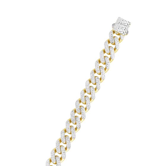 14K Gold 11.5mm White Pave Lite Miami Cuban