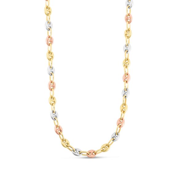 14K Tri-color Gold Puffed Mariner Link Chain