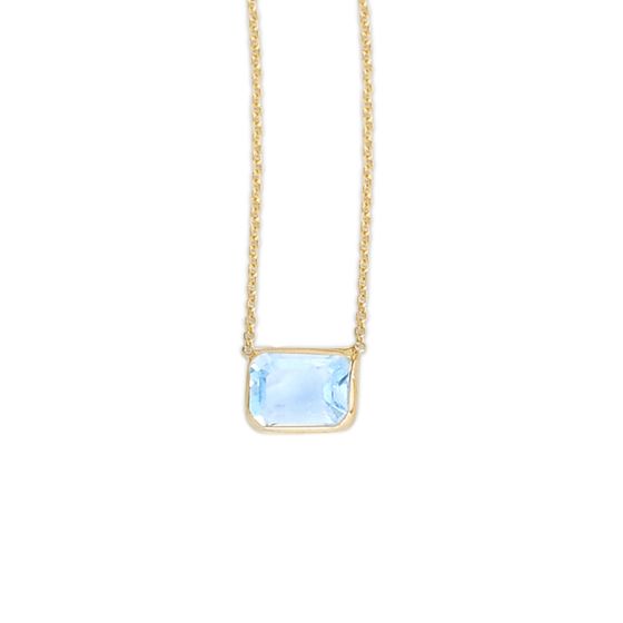 14K Gold Emerald Cut Blue Topaz Necklace