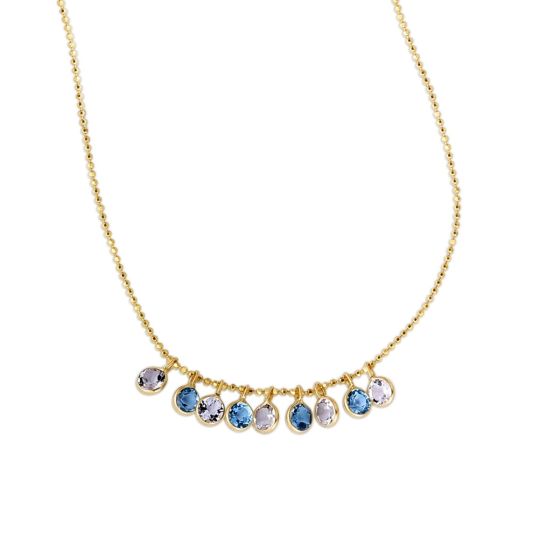 14K Gold Blue and White Topaz Dancing Drop Necklace