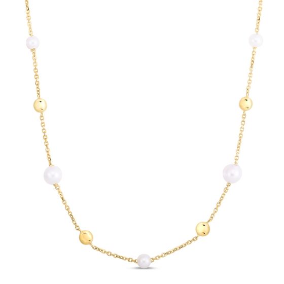 14K Gold & Pearl Bead Tin-Cup Necklace