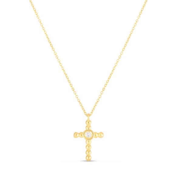 14K Gold Diamond Cross Prosecco Pendant