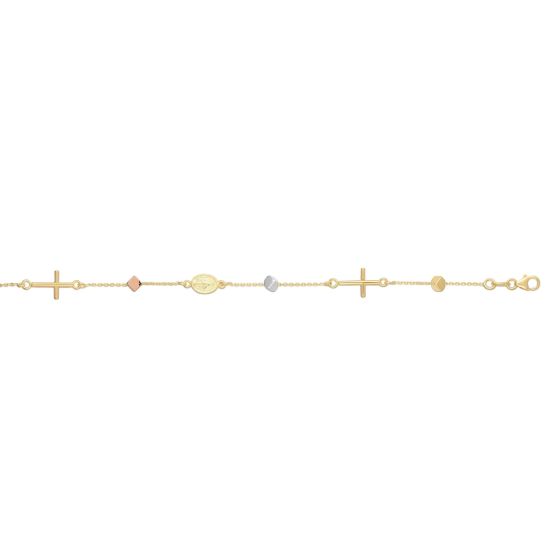 14K Gold Cube & Cross Bracelet