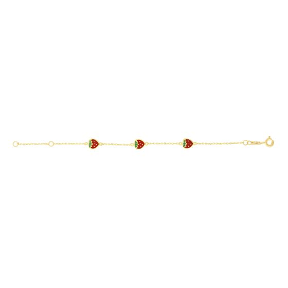 14K Gold Enamel Strawberry Bracelet