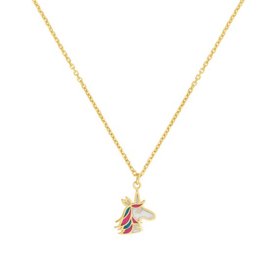 14K Gold Enamel Unicorn Necklace