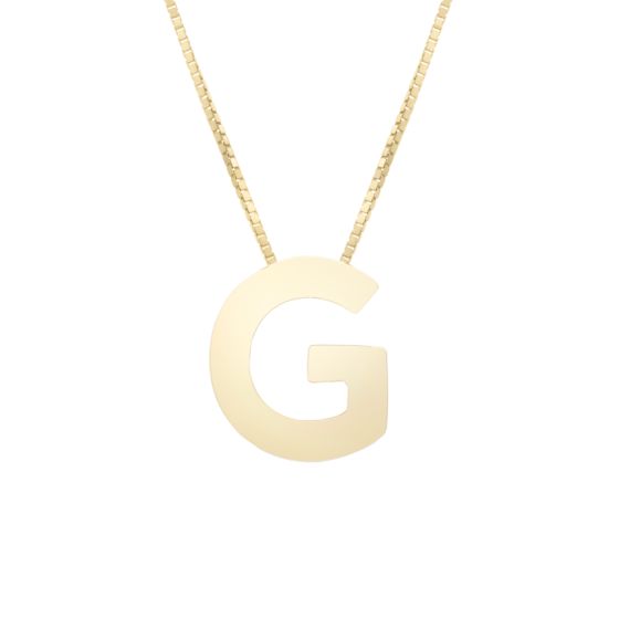 14K Gold Block Letter Initial G Necklace