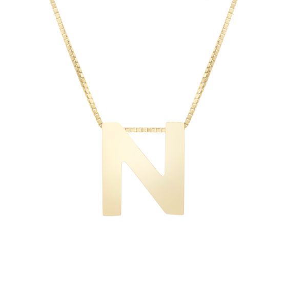 14K Gold Block Letter Initial N Necklace