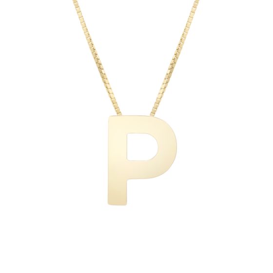 14K Gold Block Letter Initial P Necklace