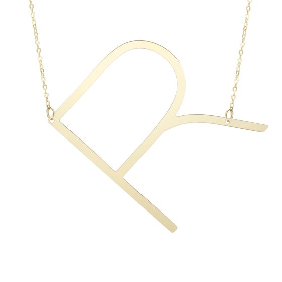 14K Gold Large Initial R Necklace