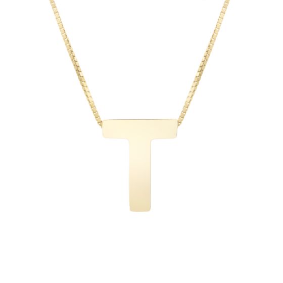 14K Gold Block Letter Initial T Necklace