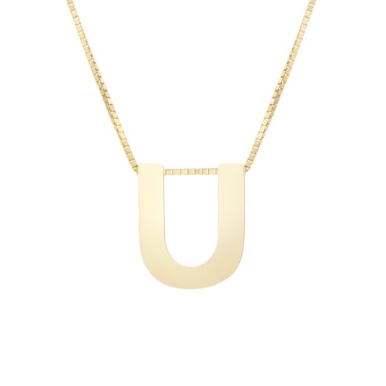 14K Gold Block Letter Initial U Necklace