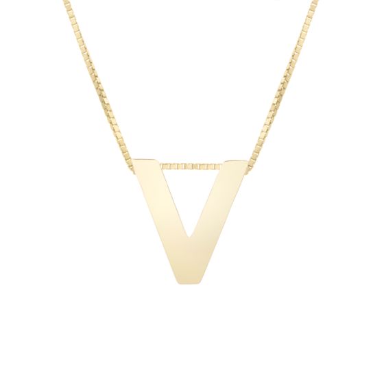 14K Gold Block Letter Initial V Necklace