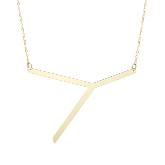 14K Gold Large Initial Y Necklace