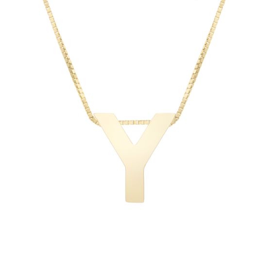 14K Gold Block Letter Initial Y Necklace