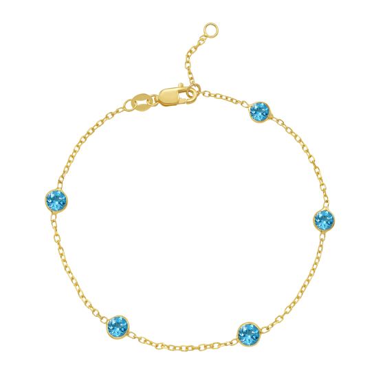 14K Blue Topaz Station Bracelet