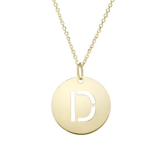 14K Gold Disc Initial D Necklace
