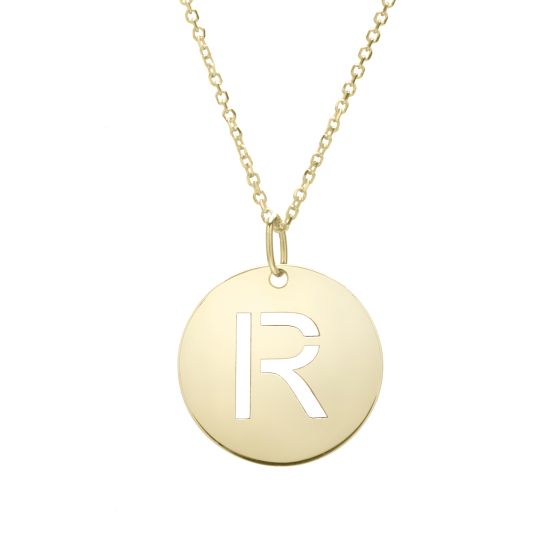14K Gold Disc Initial R Necklace