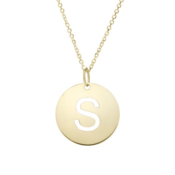 14K Gold Disc Initial S Necklace