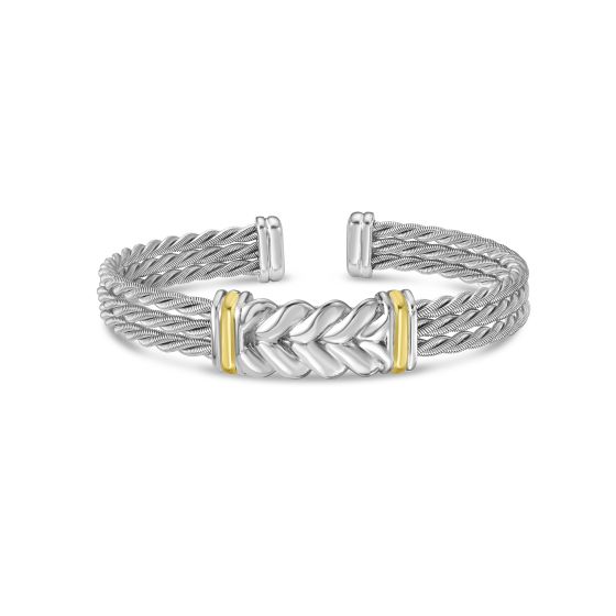 Silver & 18K Gold Men's Large Braided Cuff Bracelet