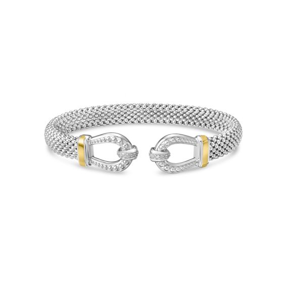 Silver & 18K Gold Popcorn Cuff Horsehoe Bangle 