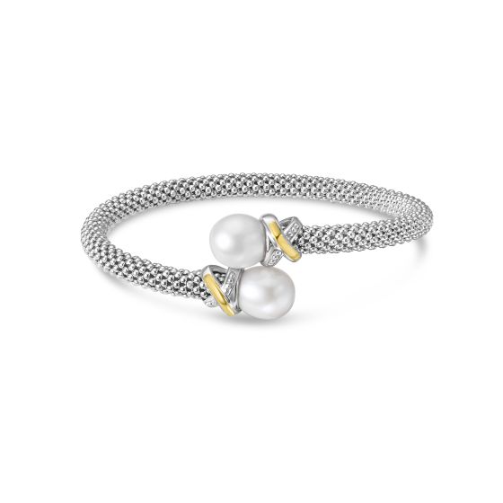 Silver & 18K Gold Popcorn Bypass X Bangle
