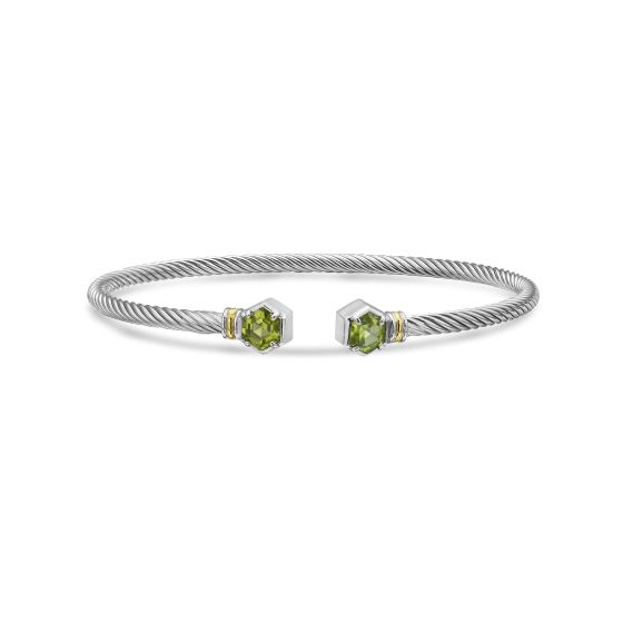 Silver & 18K Gold Hexagon Cuff Italian Cable Bangle