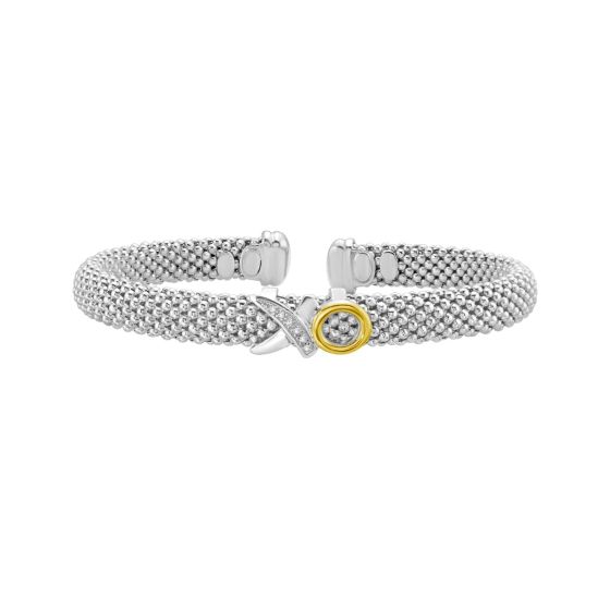 Silver 18K Diamond XO Bangle