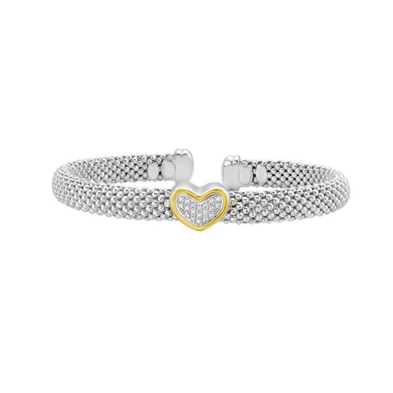 Silver 18K Diamond Heart Bangle