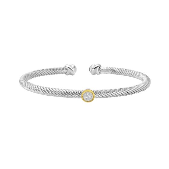 Silver & 18K Twist Cuff Bangle with Round Diamond
