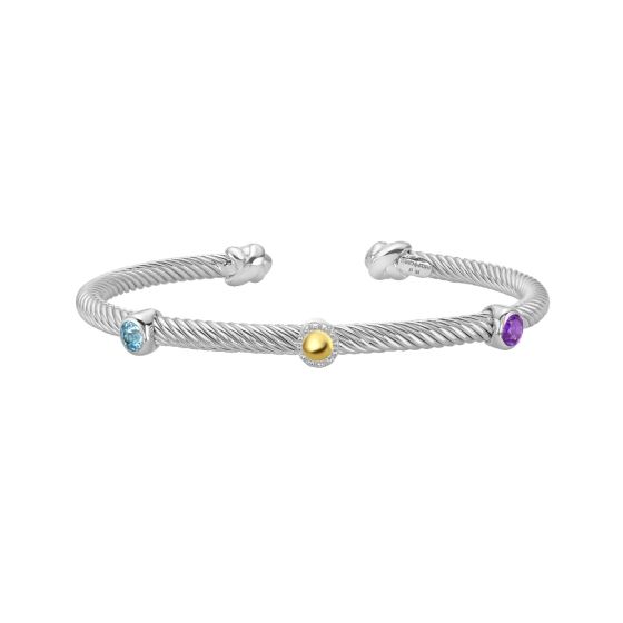 Silver & 18K Triple Accent Twist Cuff Bangle