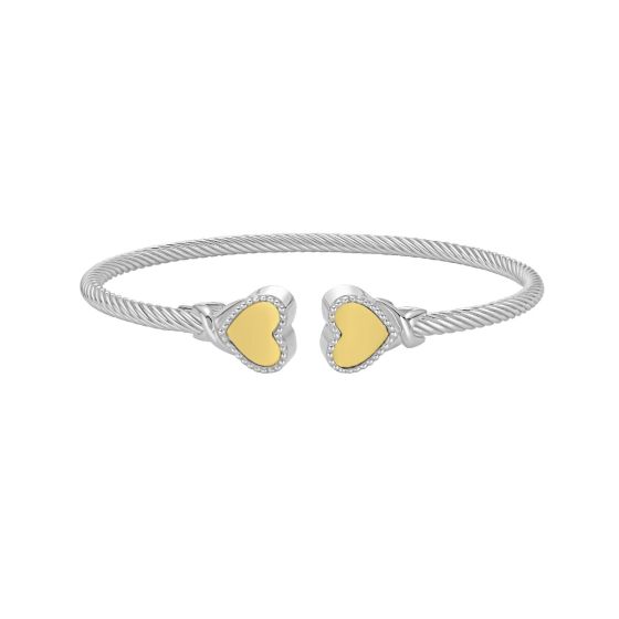 Silver & 18K Polished Heart Cuff Bangle