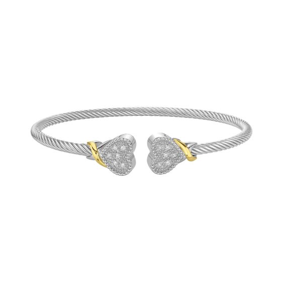 Silver & 18K Heart Cuff Bangle
