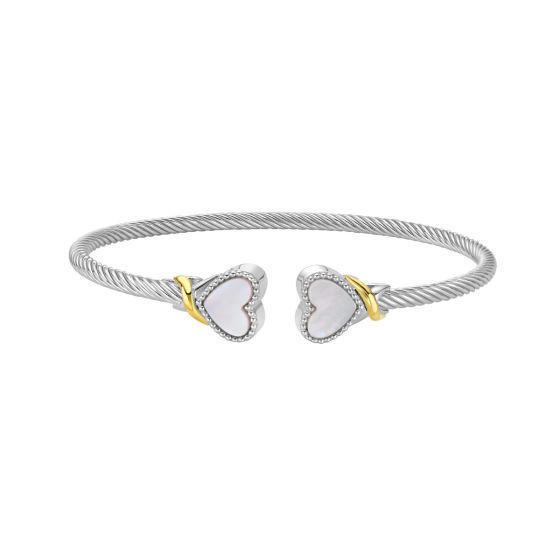 Silver & 18K Heart Cuff Bangle