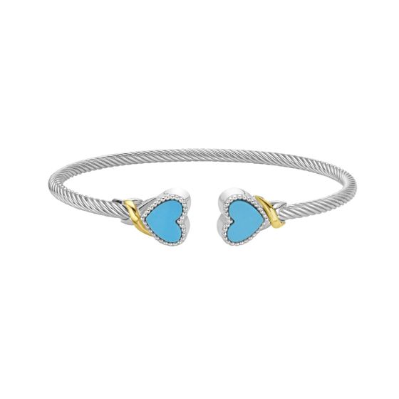 Silver & 18K Heart Cuff Bangle