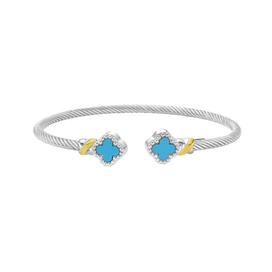 Silver & 18K Clover Cuff Bangle