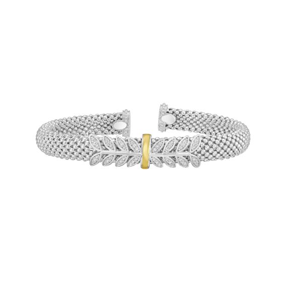 Silver, 18K & Diamond Prosecco Deco Wreath Bangle