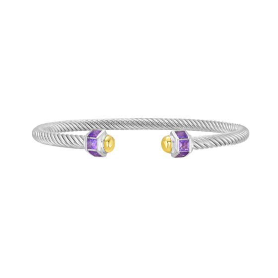 Silver & 18K Amethyst Retro Italian Cable Bangle