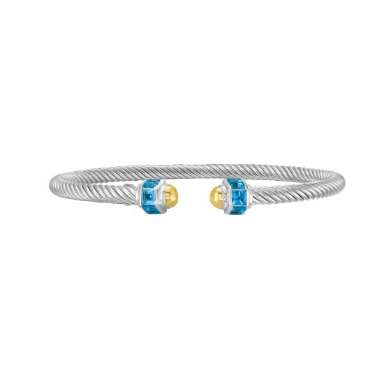 Silver & 18K Blue Topaz Retro Italian Cable Bangle