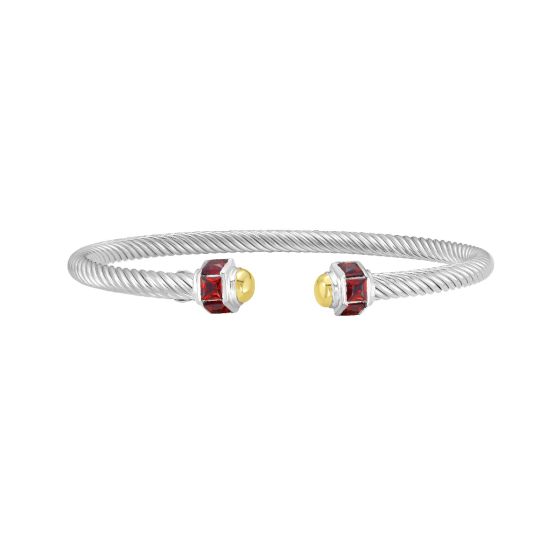 Silver & 18K Garnet Retro Italian Cable Bangle