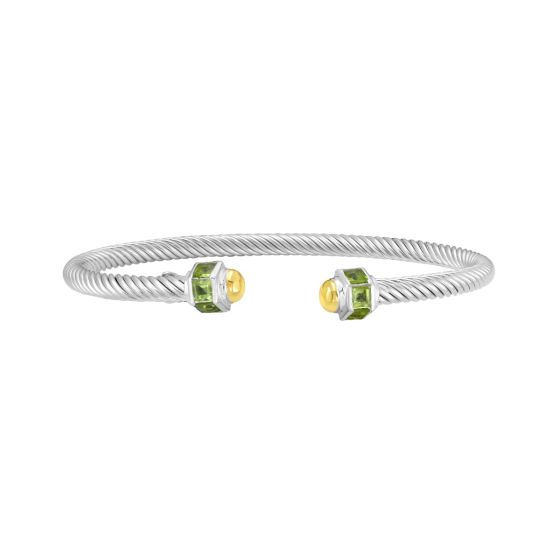 Silver & 18K Peridot Retro Italian Cable Bangle