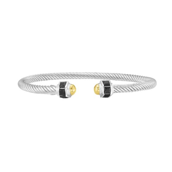 Silver & 18K Onyx Retro Italian Cable Bangle