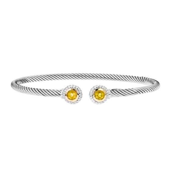 Silver & 18K Round Tip Cable Cuff Bangle