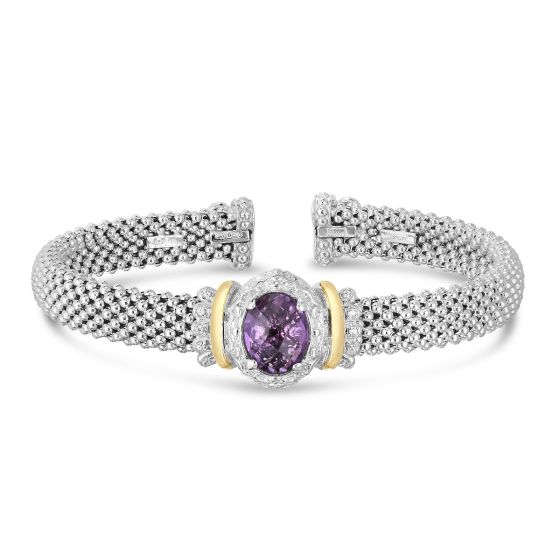 Silver, 18K, Diamond & Amethyst Cuff