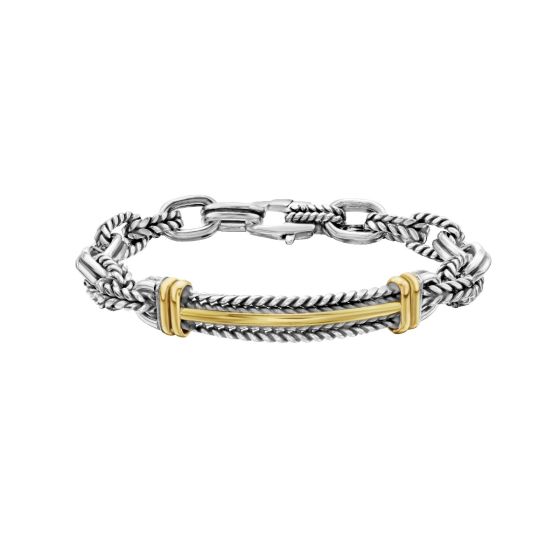 Silver & 18K Men's Cable ID Link Bracelet