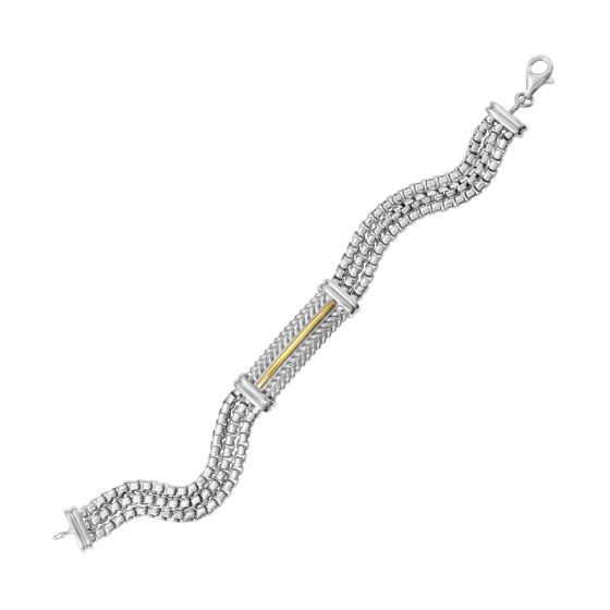 Silver & 18K Gold Men's Box Link ID Bracelet 