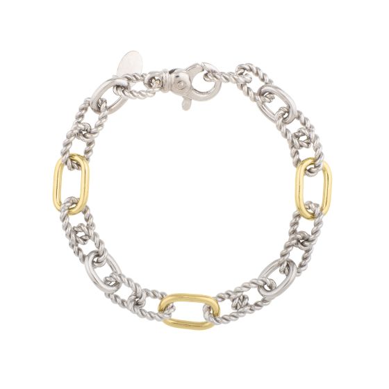 Silver & 18K Gold Oval Alternating Link Italian Cable Bracelet 